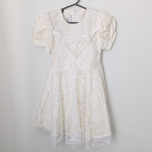 Vintage Jessica McClintock Girls White Lace Dress, 4